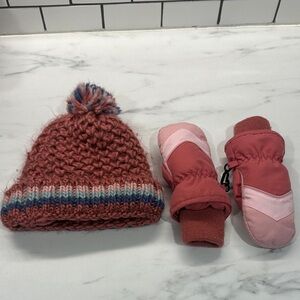 OshKosh B'gosh Pink and Blue Knit Hat with Mittens